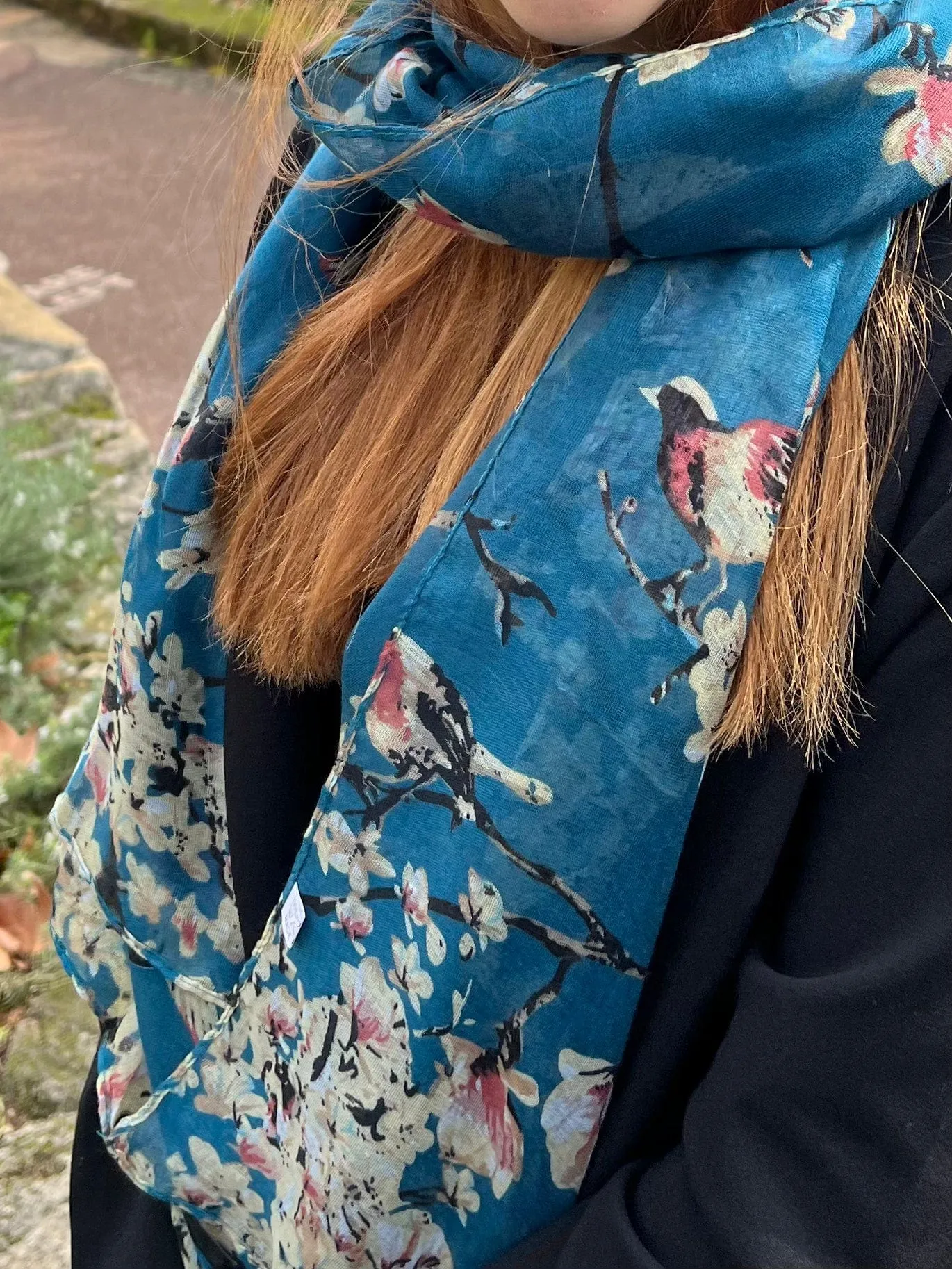 ⭐️ Teal Scarf Floral Scarf Birds and Flowers