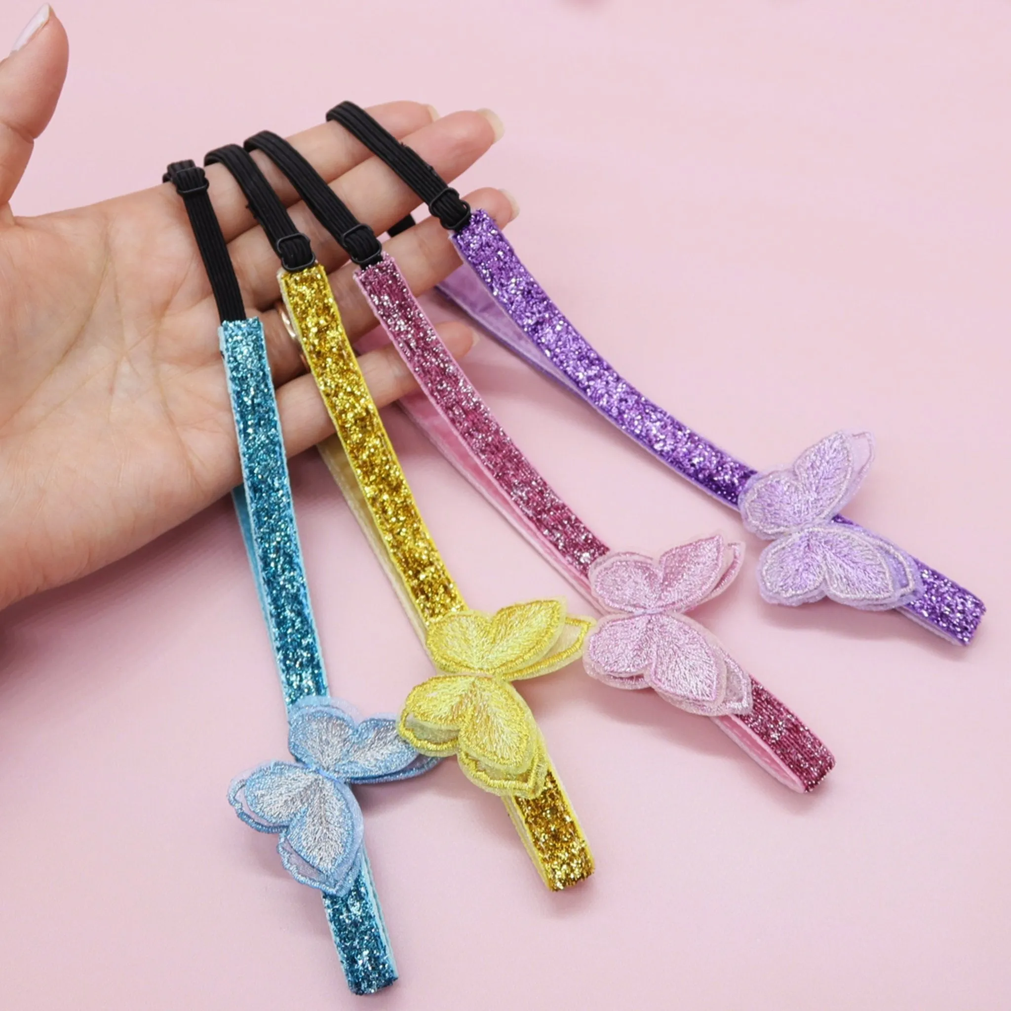 Adjustable No Slip Glitter Butterfly Headbands - 4 Pack