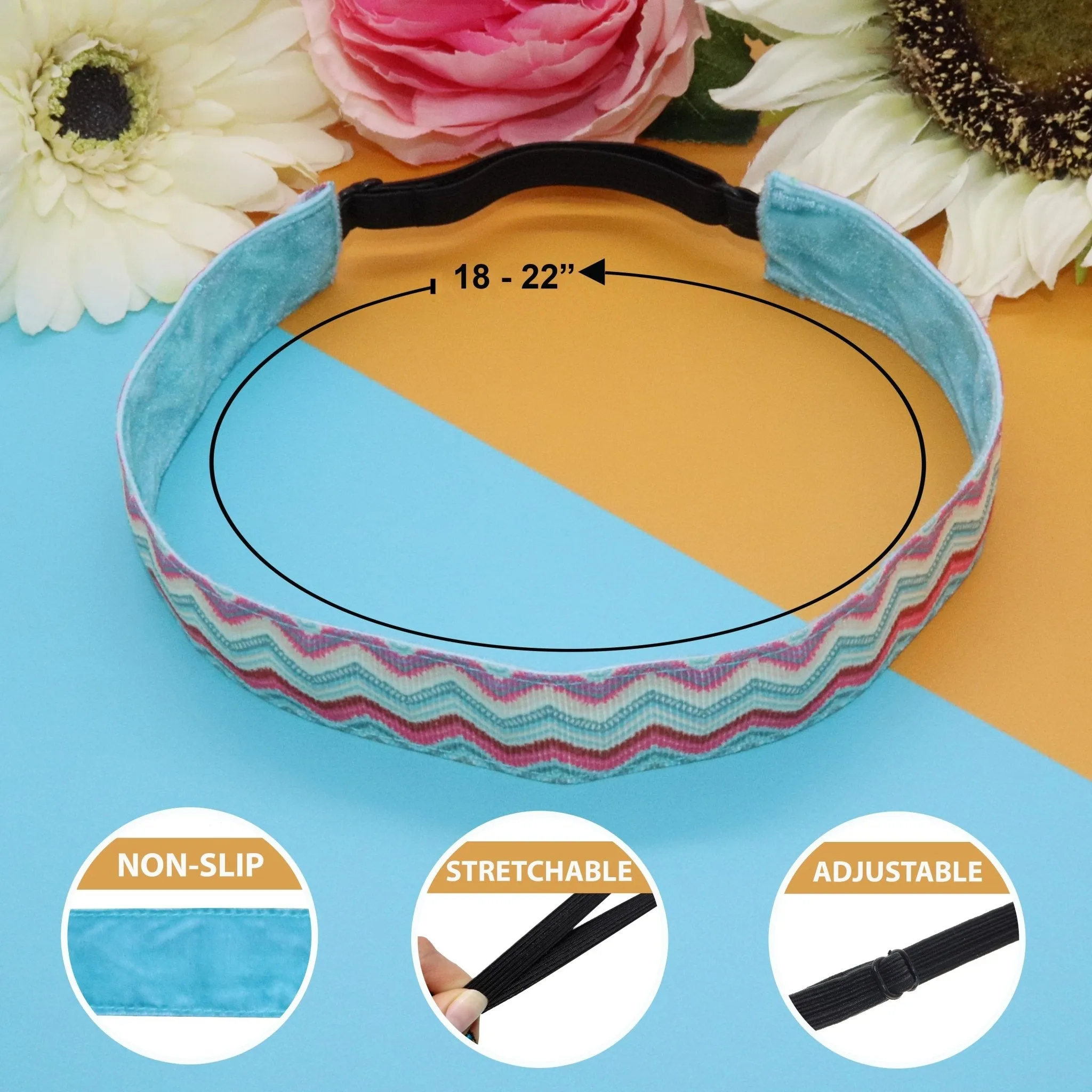 Adjustable No Slip Hippie Headbands - 6 Pack