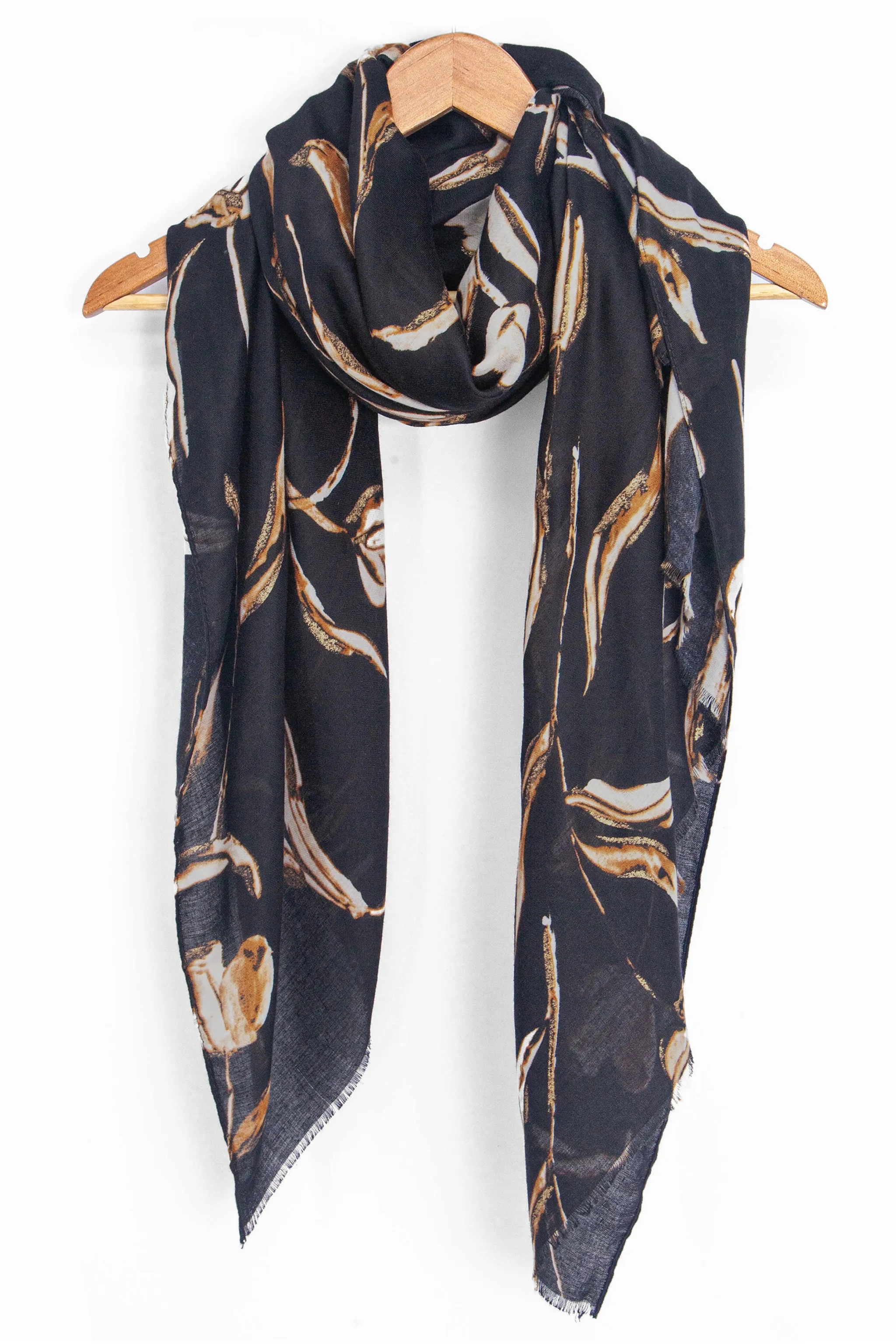 Ashley Lightweight Scarf - Black, Large Floral