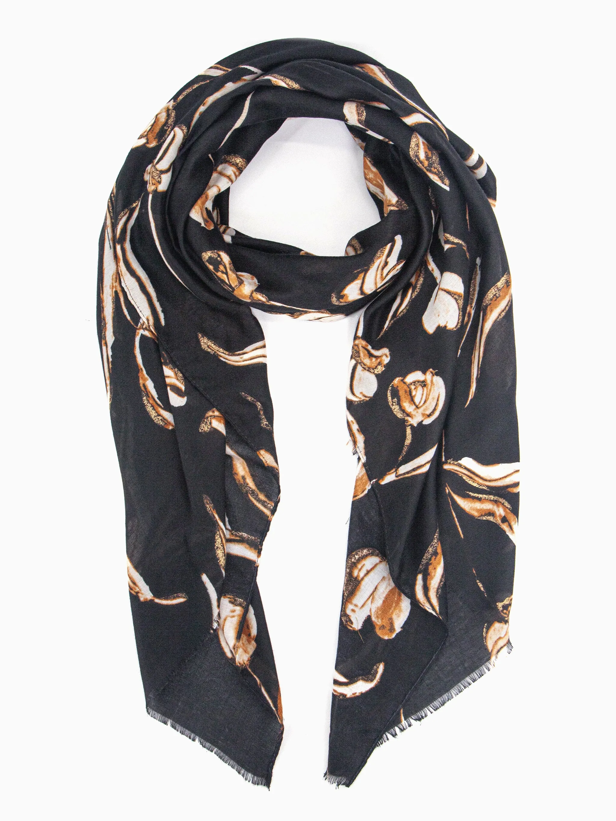 Ashley Lightweight Scarf - Black, Large Floral