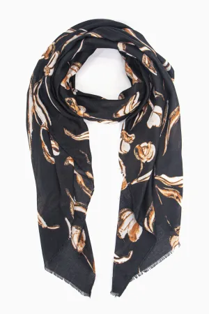 Ashley Lightweight Scarf - Black, Large Floral