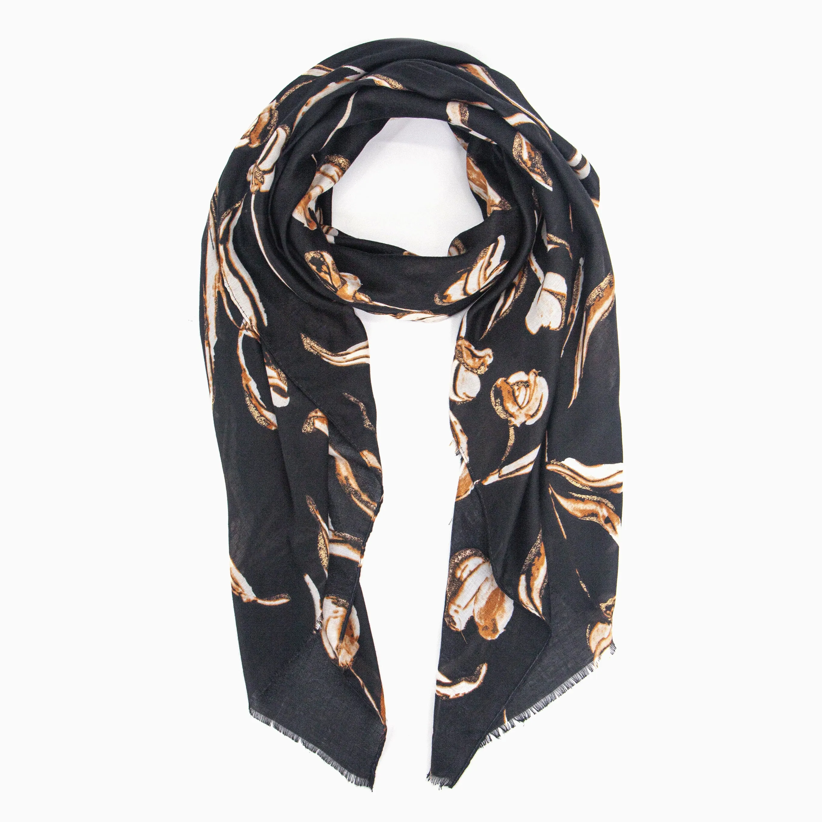 Ashley Lightweight Scarf - Black, Large Floral