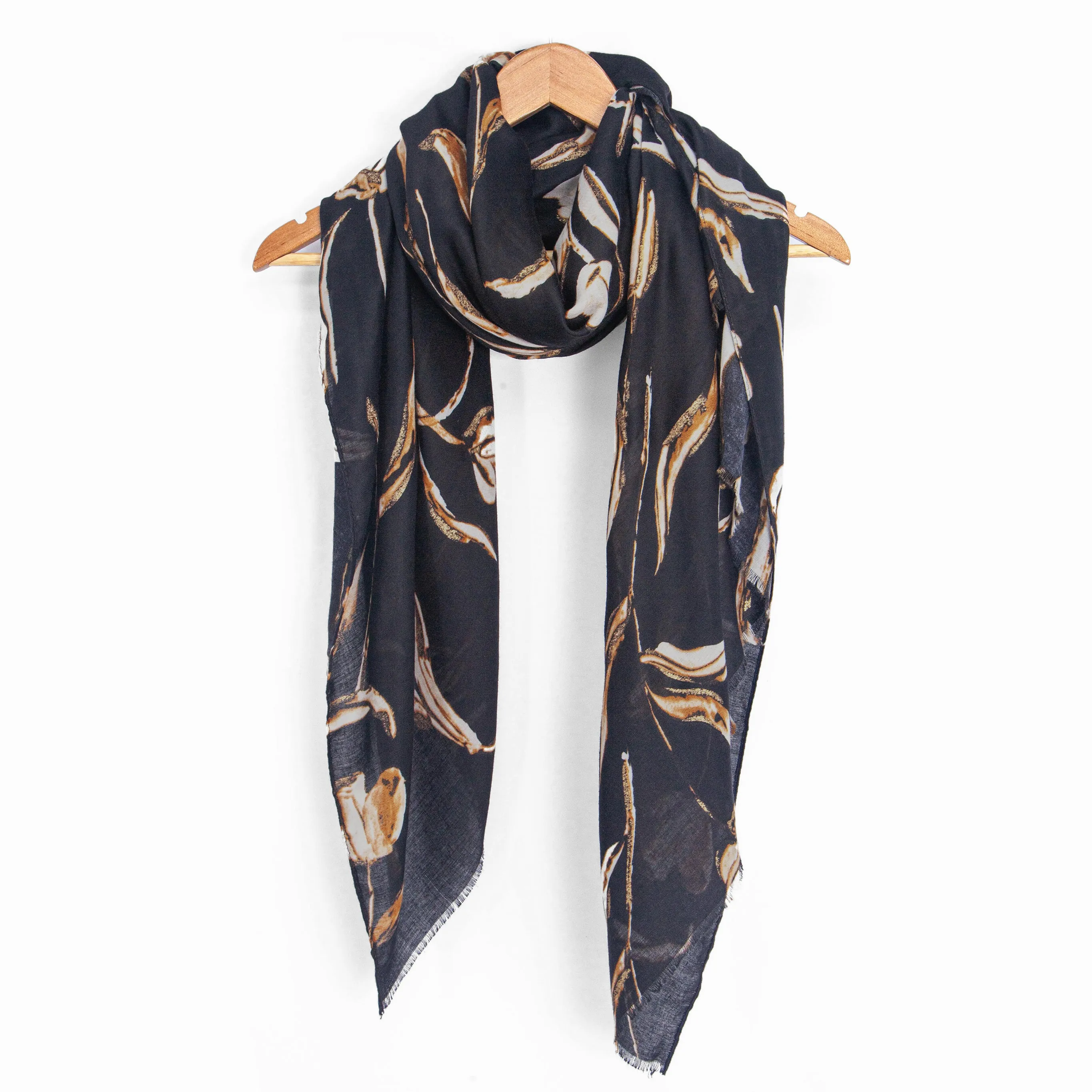 Ashley Lightweight Scarf - Black, Large Floral