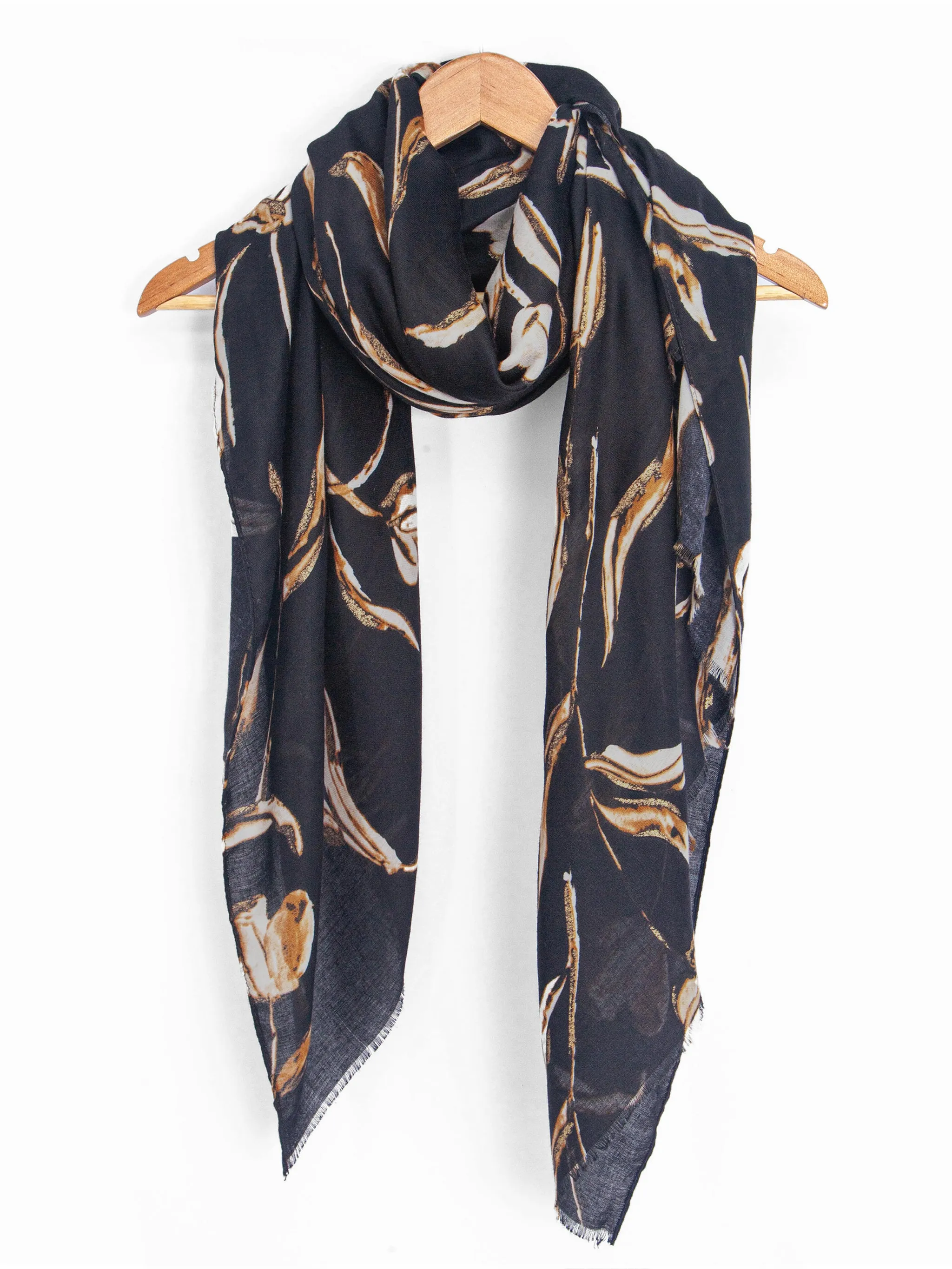 Ashley Lightweight Scarf - Black, Large Floral