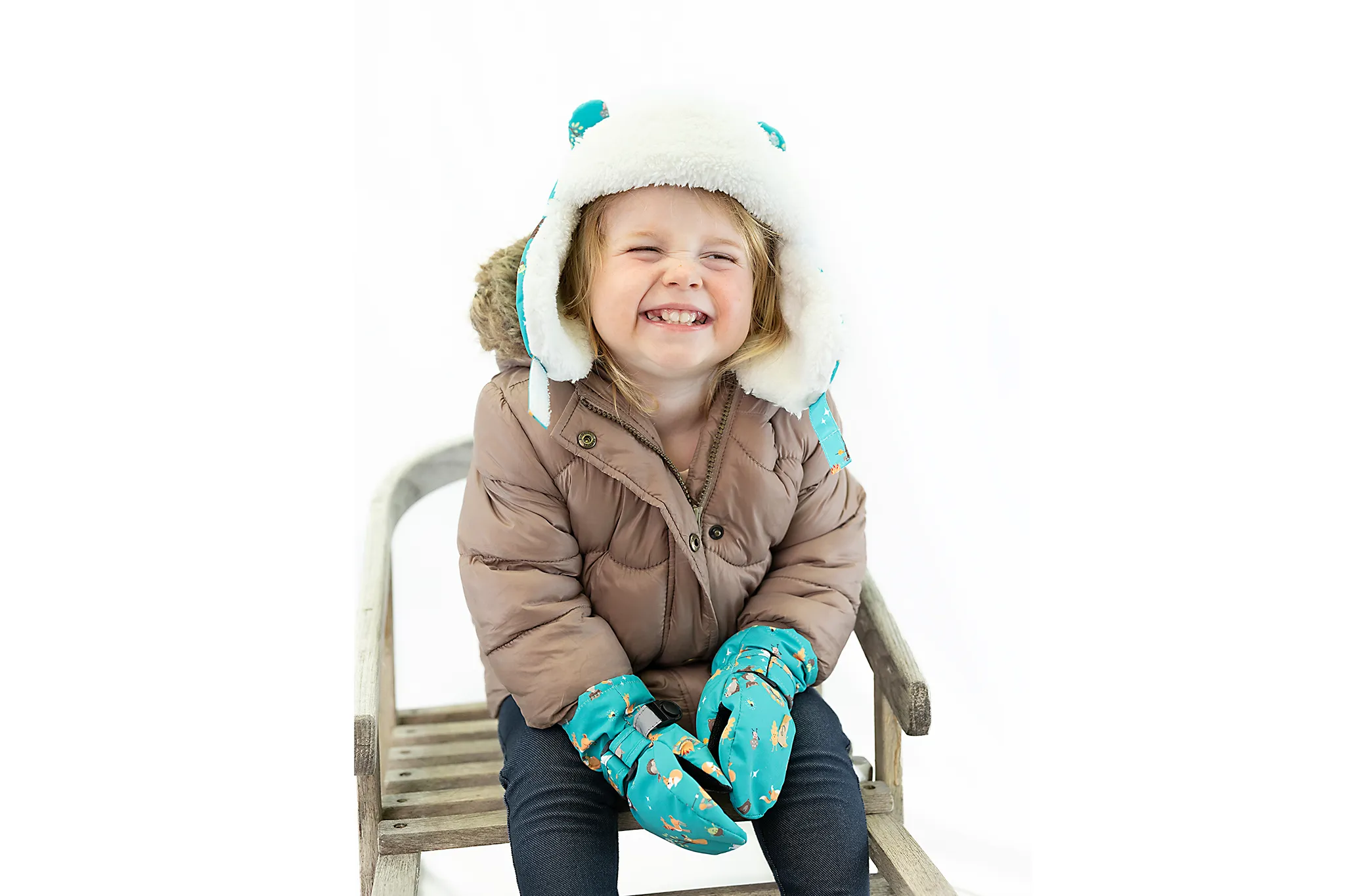 Baby/kids Water Repellent Ski Mittens - Woodland Camp