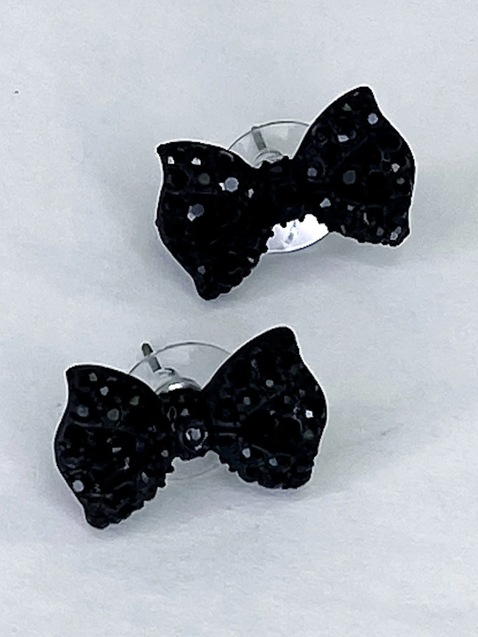 Black Rhinestone Bow Earrings