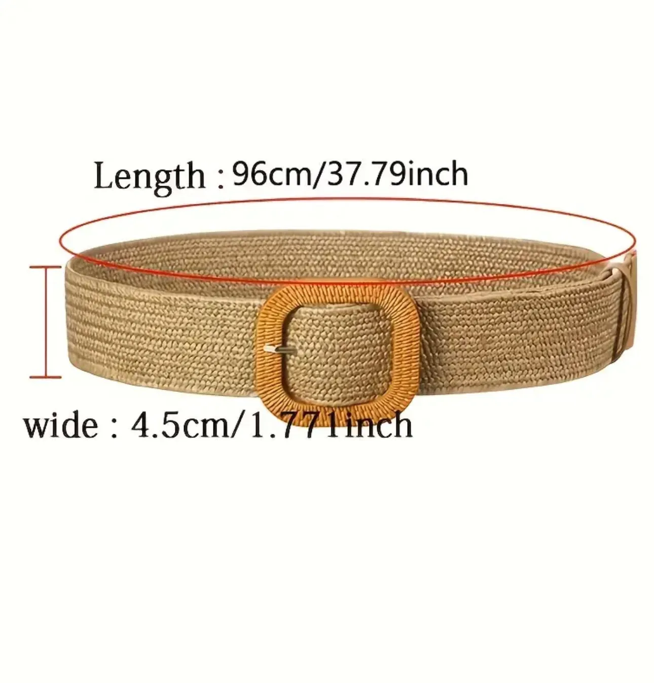 Boho Straw Wide Belts Classic Solid Color Imitation Wooden Buckle Belt Elastic Waistband Elegant Dress