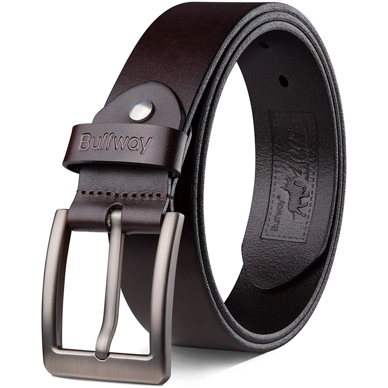 Buffway - Men's Belt Heavy Duty Italian Leather | Width 1.5" | Color Coffee