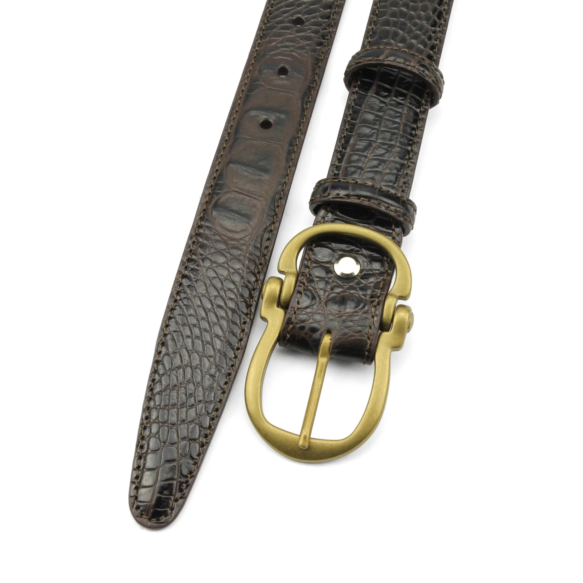 Deep Choc Mock Croc Narrow Belt