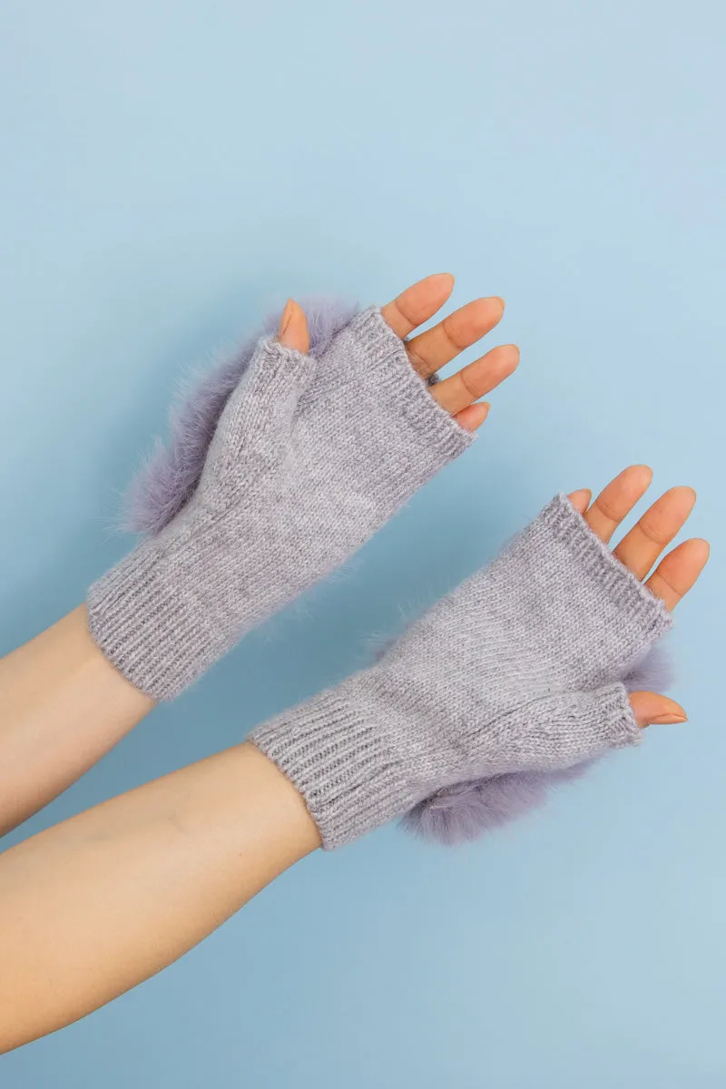 Faux Fur Trim Fingerless Knit Mittens