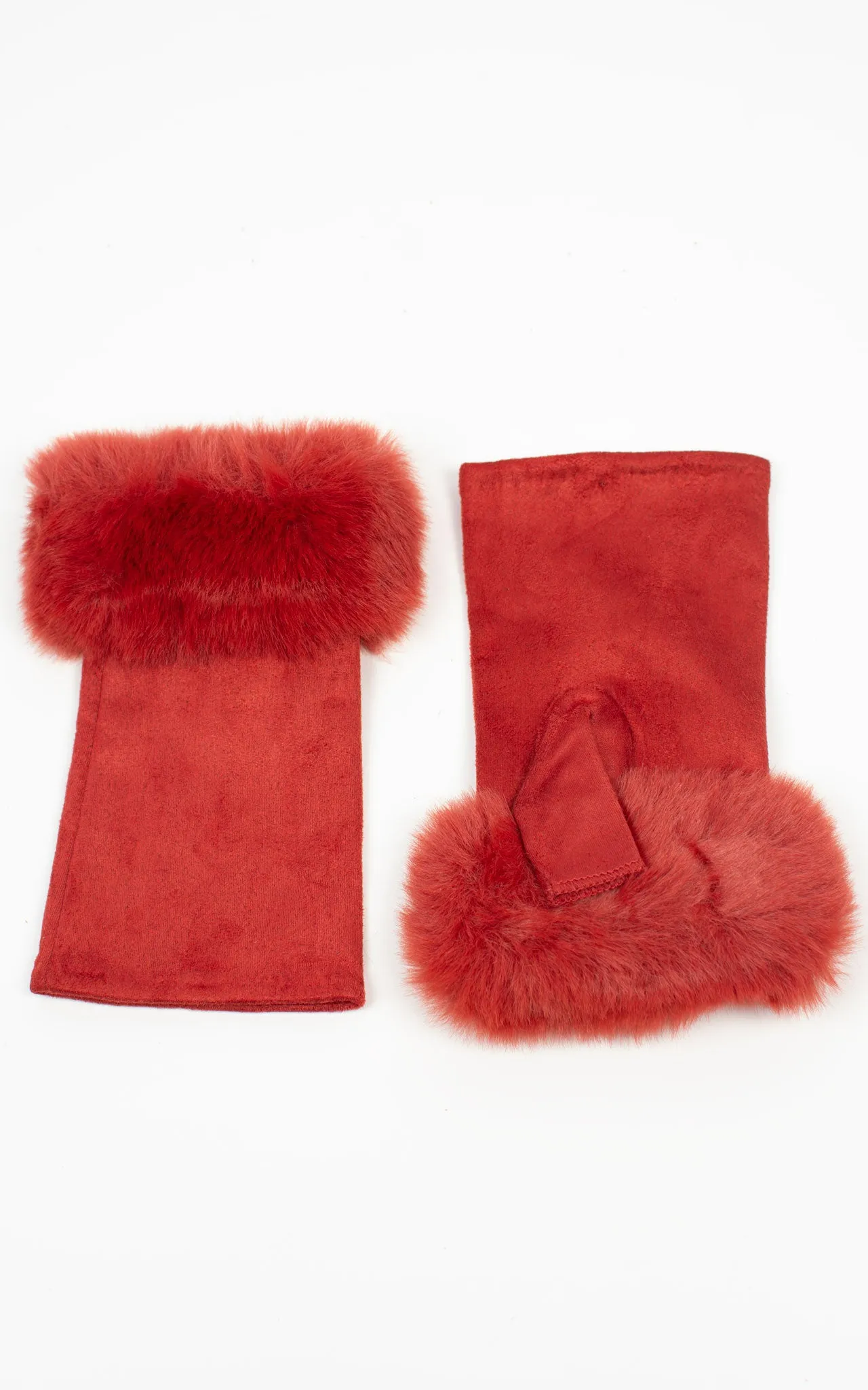 Fingerless Faux Fur Gloves |  Rust