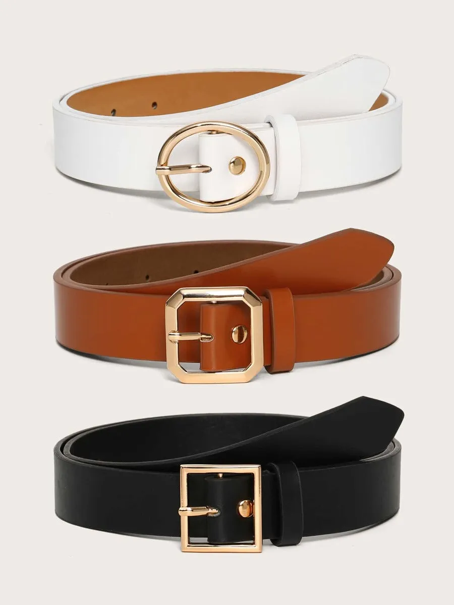 Geometric Buckle Belt 3-pack