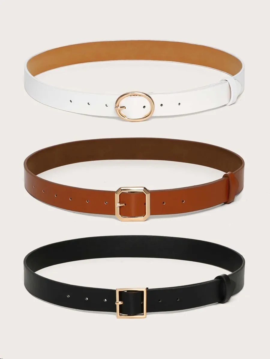 Geometric Buckle Belt 3-pack