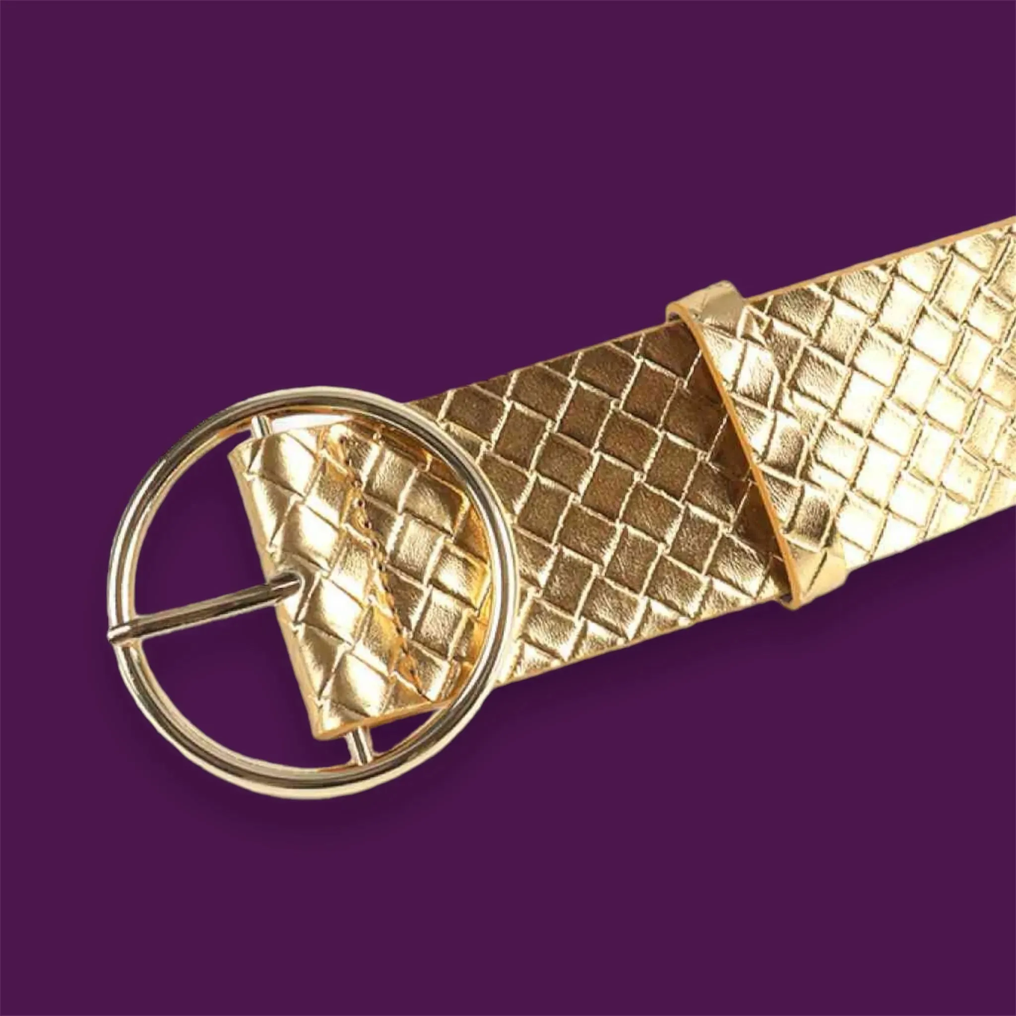 Golden Argyle Patterned Belt with Circle Buckle