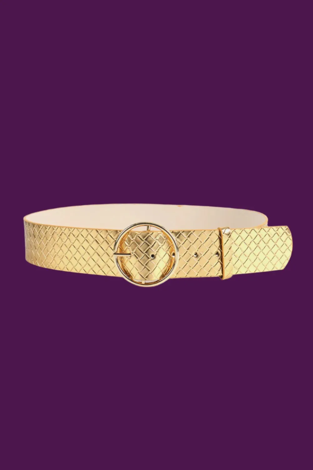 Golden Argyle Patterned Belt with Circle Buckle