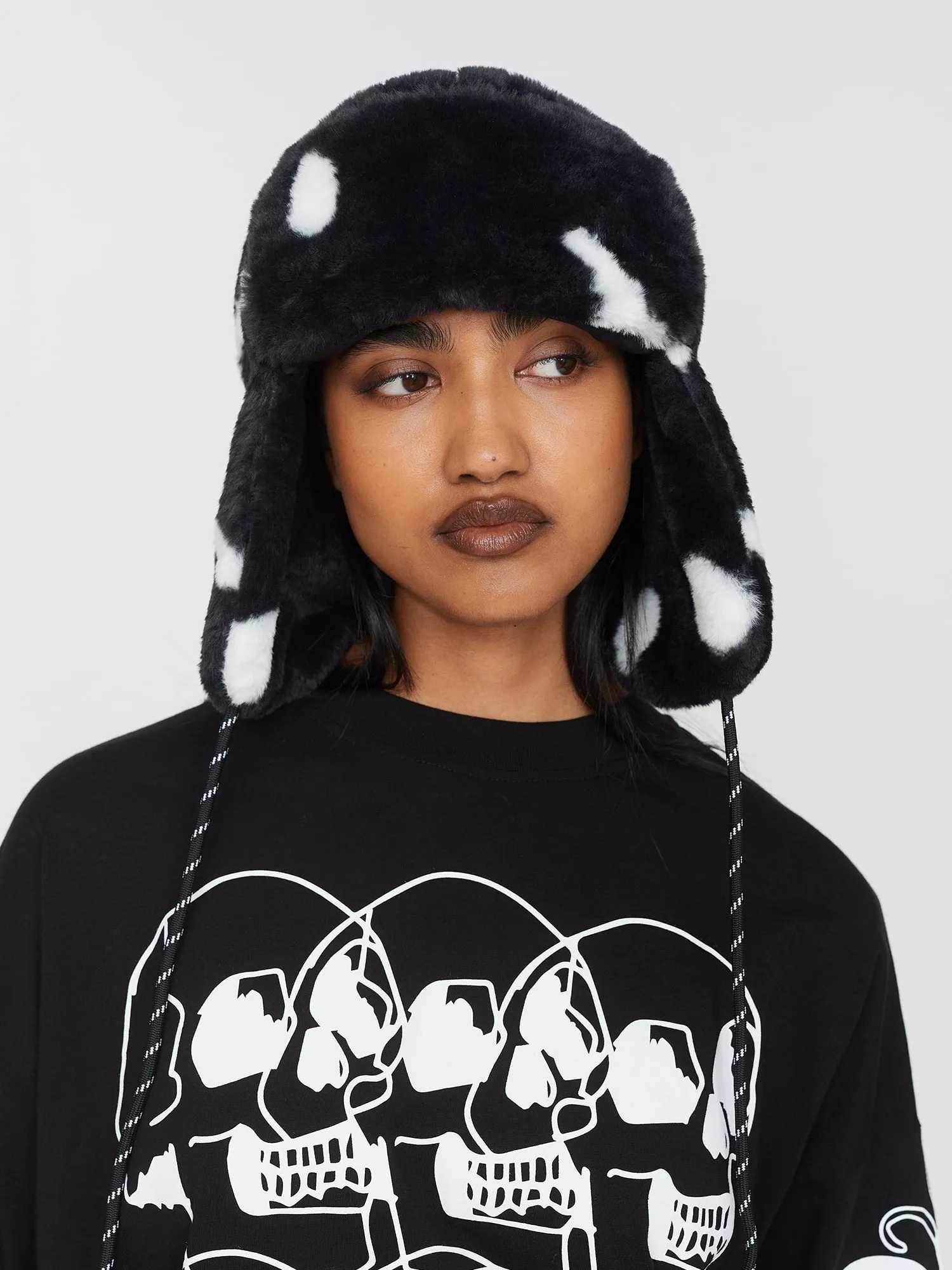 Happy Sad Faux Fur Trapper Hat