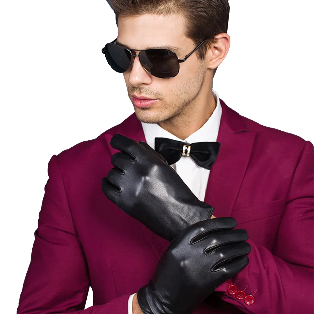 HighShine Mens Genuine Leather Gloves Male Soft Lambskin Thin Warm Winter Touch Screen Short Wrist Fashion Driving Gloves