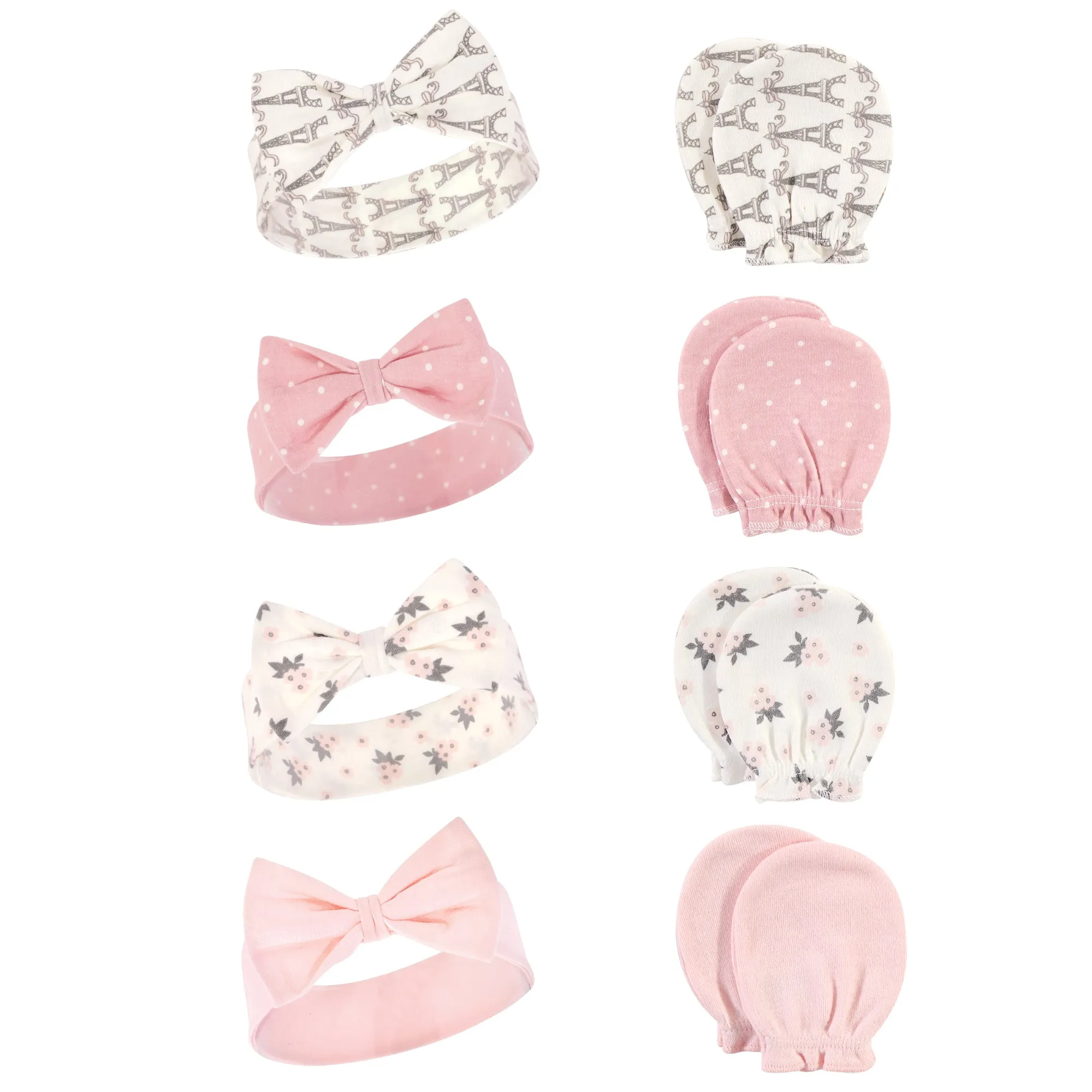 Hudson Baby Cotton Headband and Scratch Mitten Set, Paris