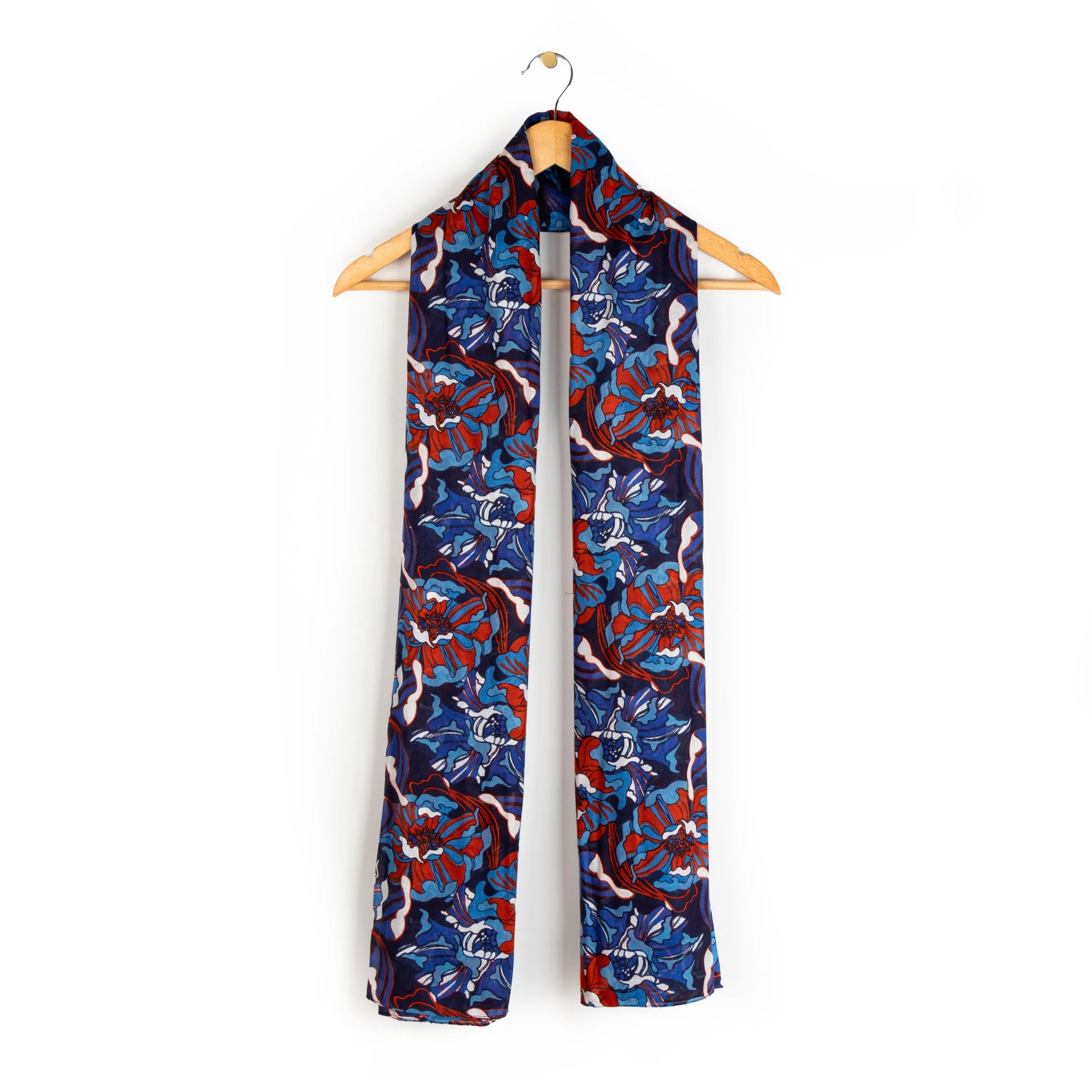 Kenna Lightweight Scarf - Blue/Coral, Hydrangea Floral