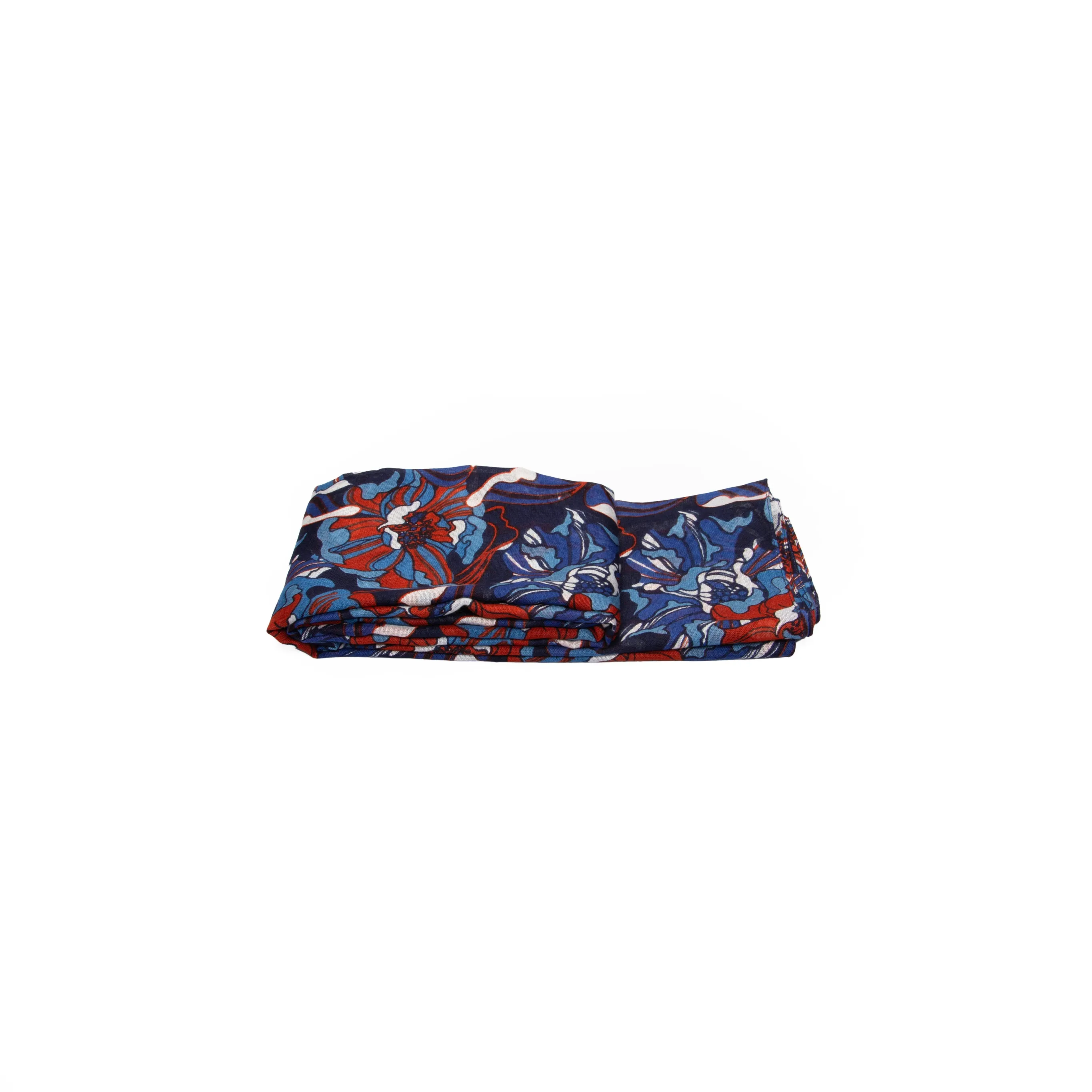 Kenna Lightweight Scarf - Blue/Coral, Hydrangea Floral