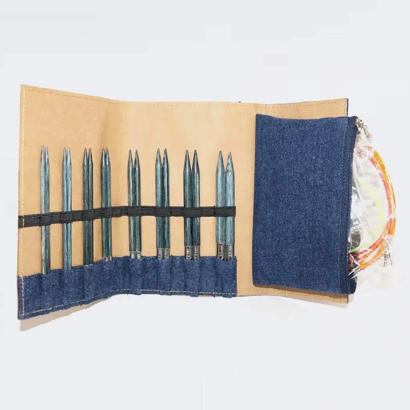 KnitPro Indigo Wood Interchangeable Needles Set in Fabric Case (20643)