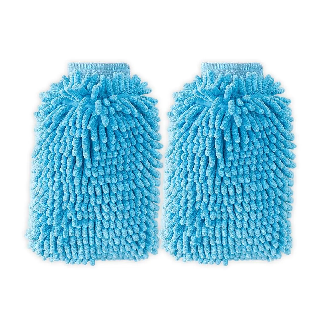 Kuber Industries Gloves | Microfiber Cleaning Gloves | Chenille Mitts for Kitchen | Hand Duster for Kitchen | Hand Gloves for Car | Double Sided Gloves | SHXNEFSST2 | Pack of 2 | Blue