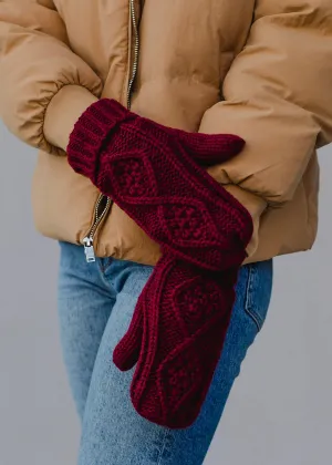 Maroon Cable Knit Mittens