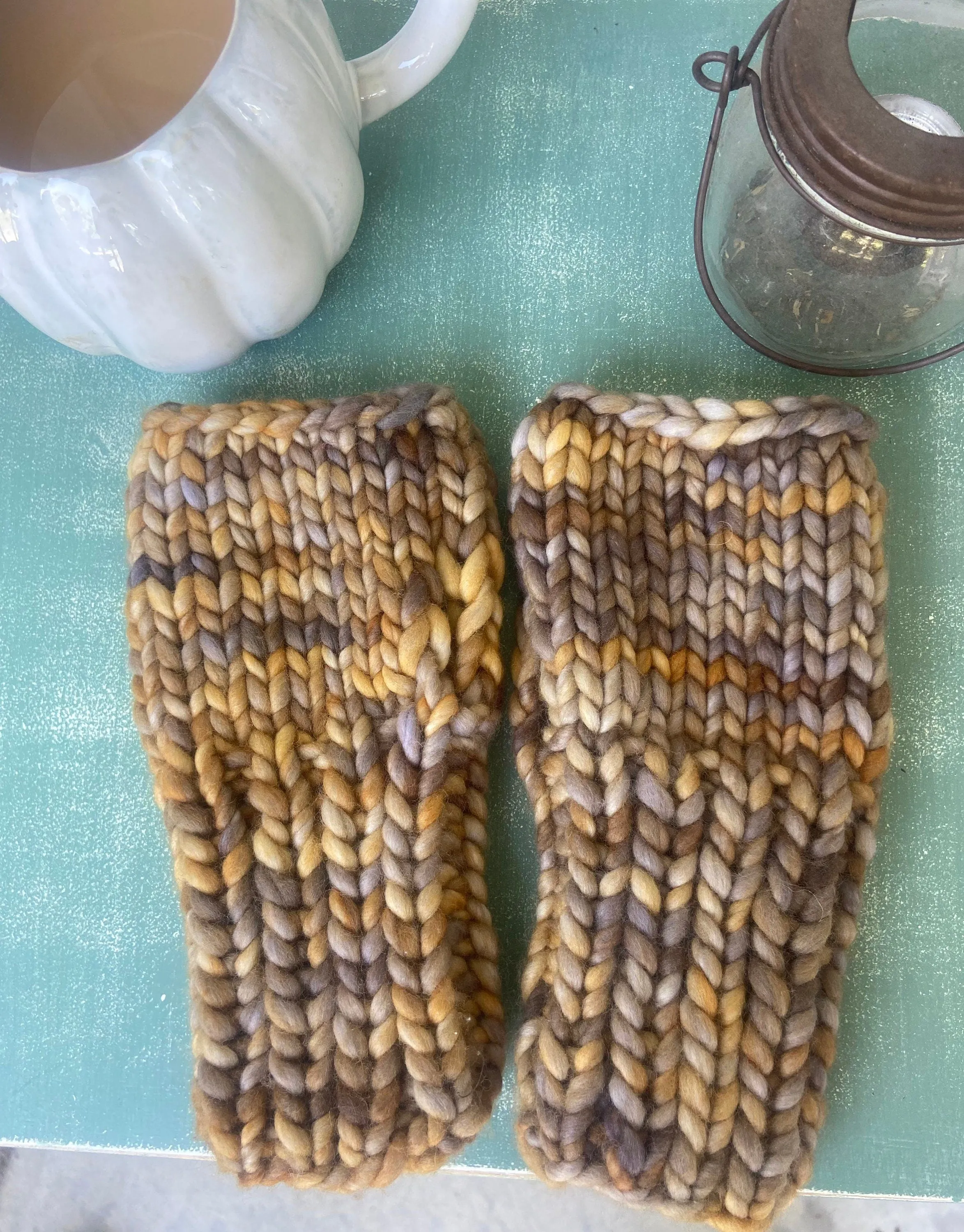 Merino wool fingerless knit mittens