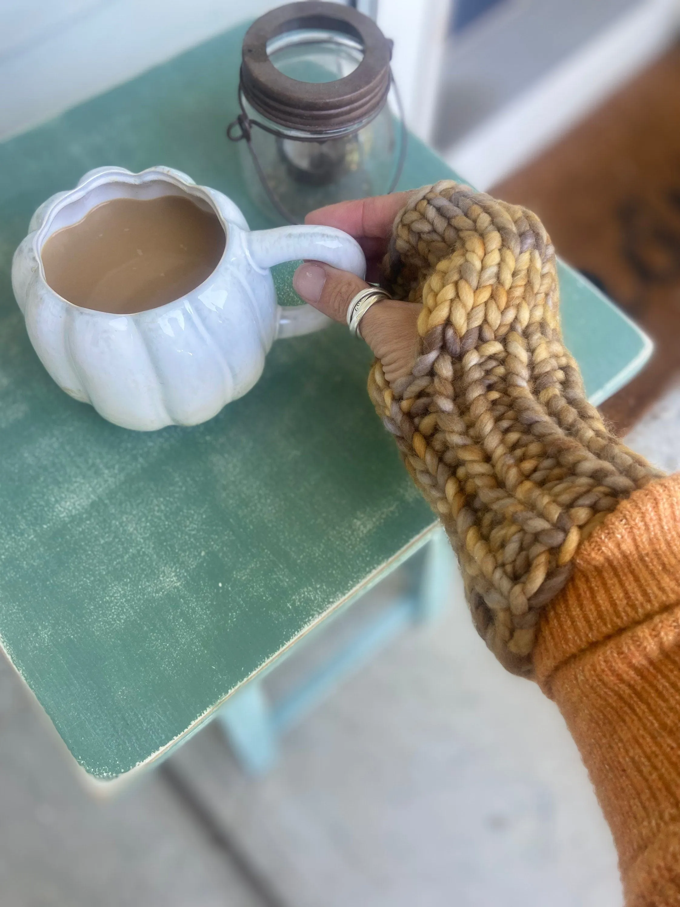 Merino wool fingerless knit mittens