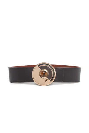 Moya Reversible Large Belt in Black Leather & Tigers Eye