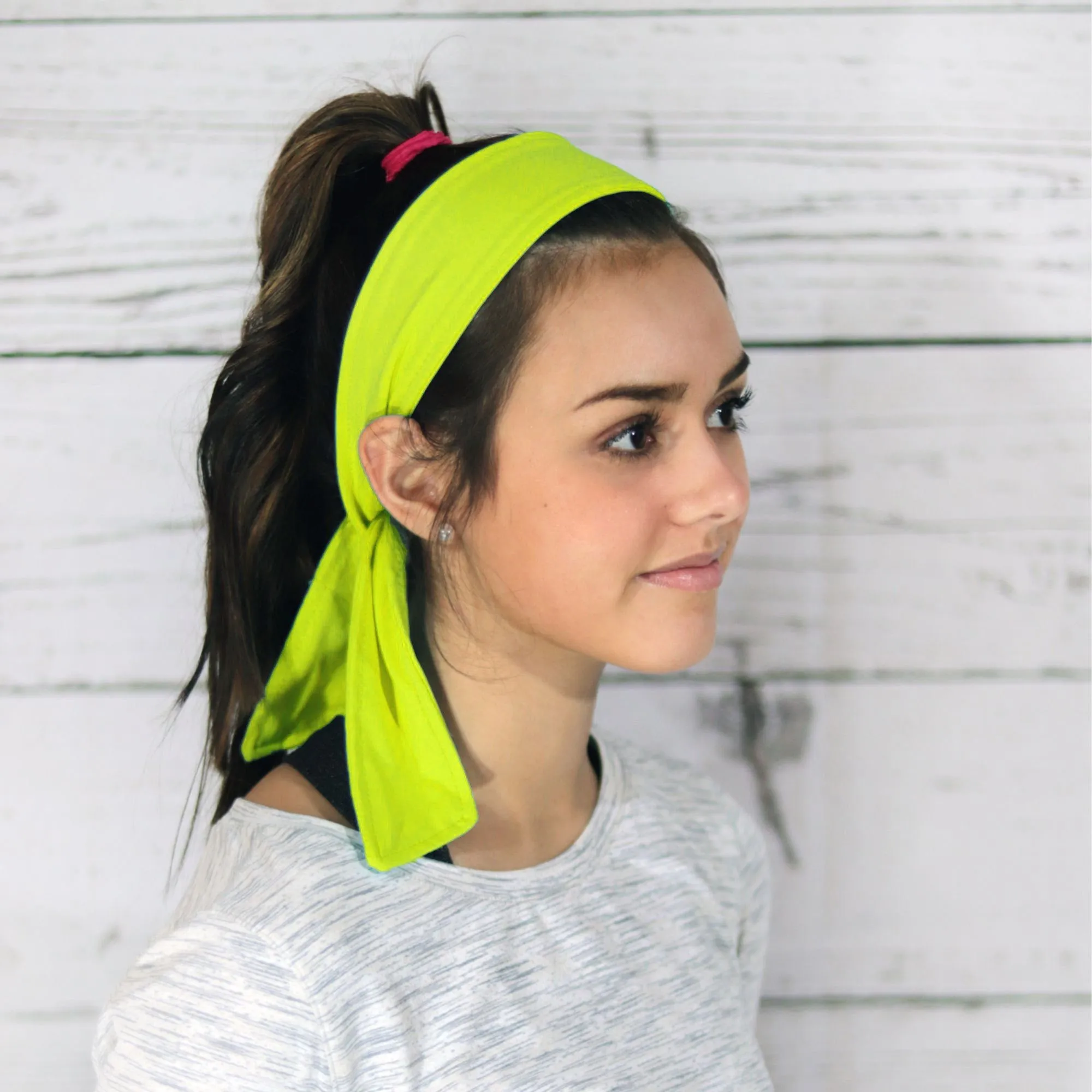 Neon Yellow Tie Headbands - 12 Pack