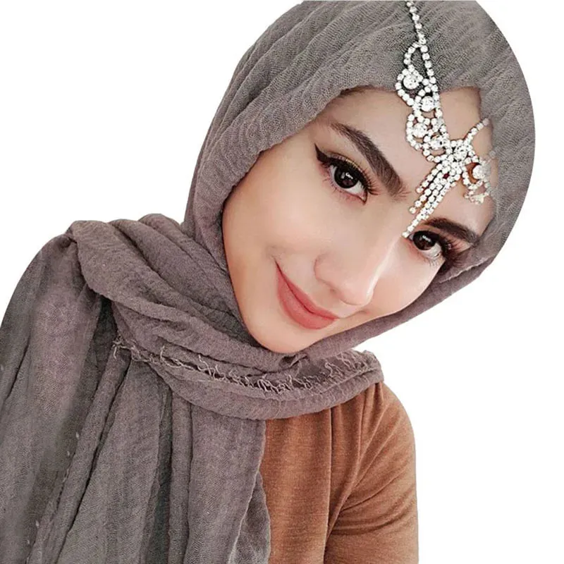 New Women Crinkle Scarf Hijab Plain Maxi Headscarf Crimp Scarves Shawl Ruffle UK