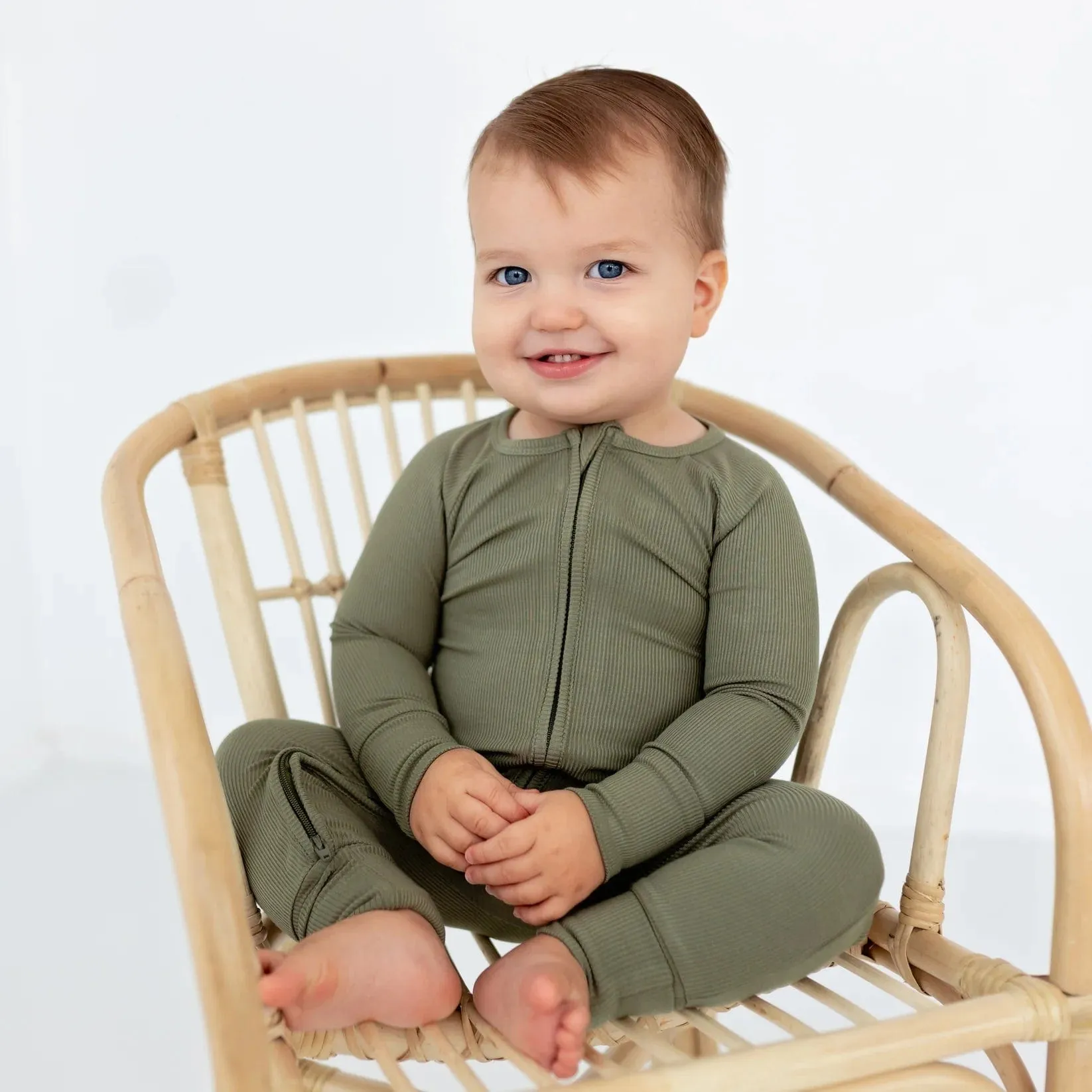 Olive Small Ribbed Zip Romper