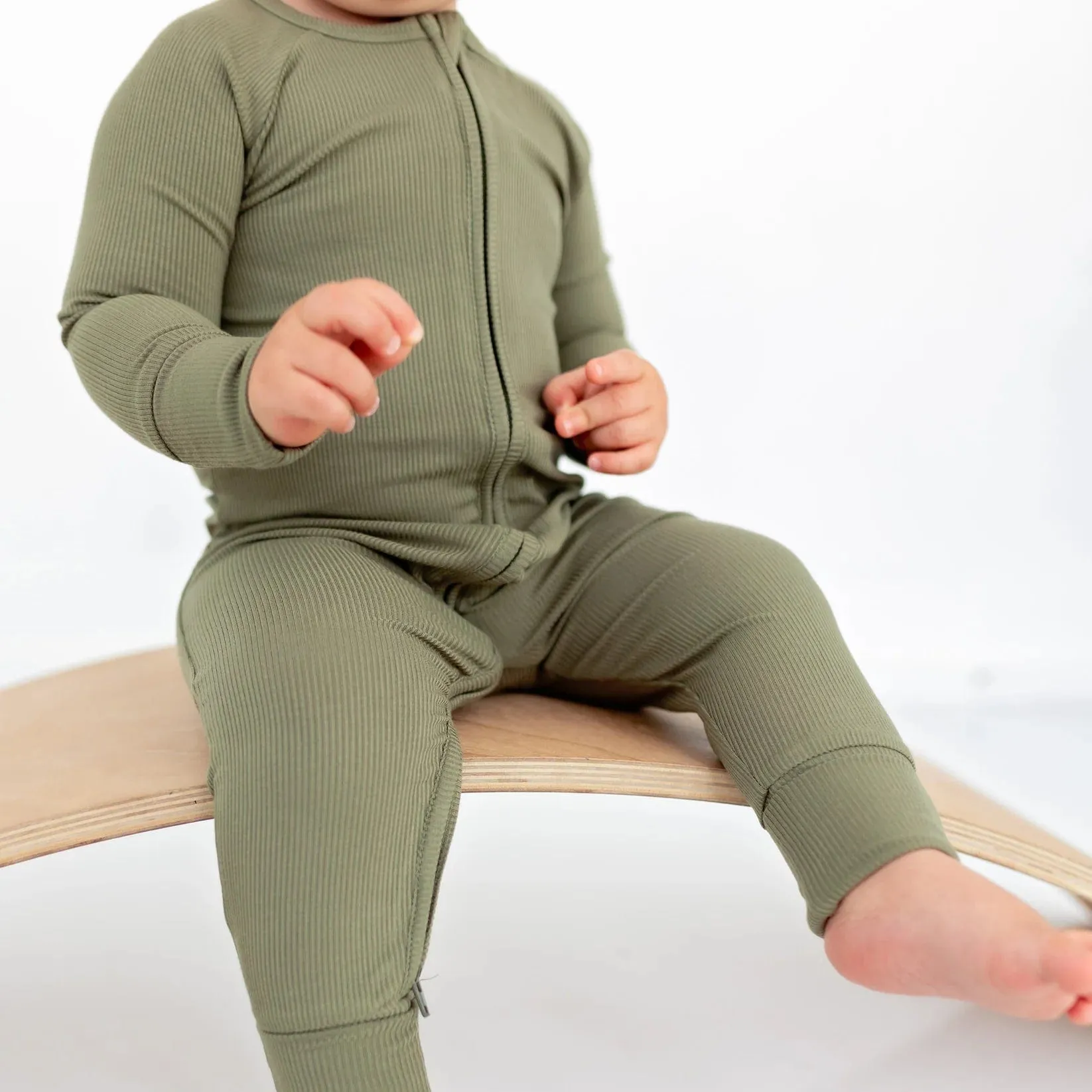 Olive Small Ribbed Zip Romper