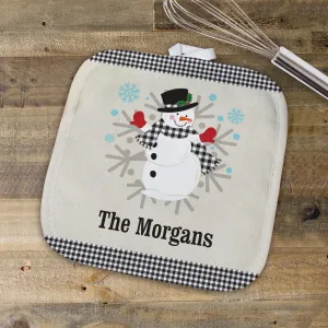 Personalized Welcome Gingham Snowman Potholder