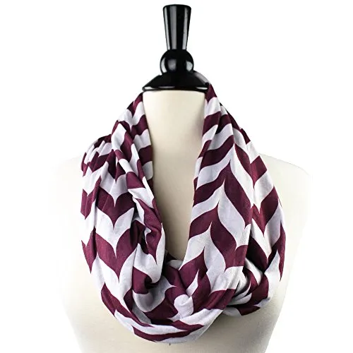 Pop Fashion Womens Chevron Arrow Patterned Infinity Scarf with Hidden Zipper Pocket