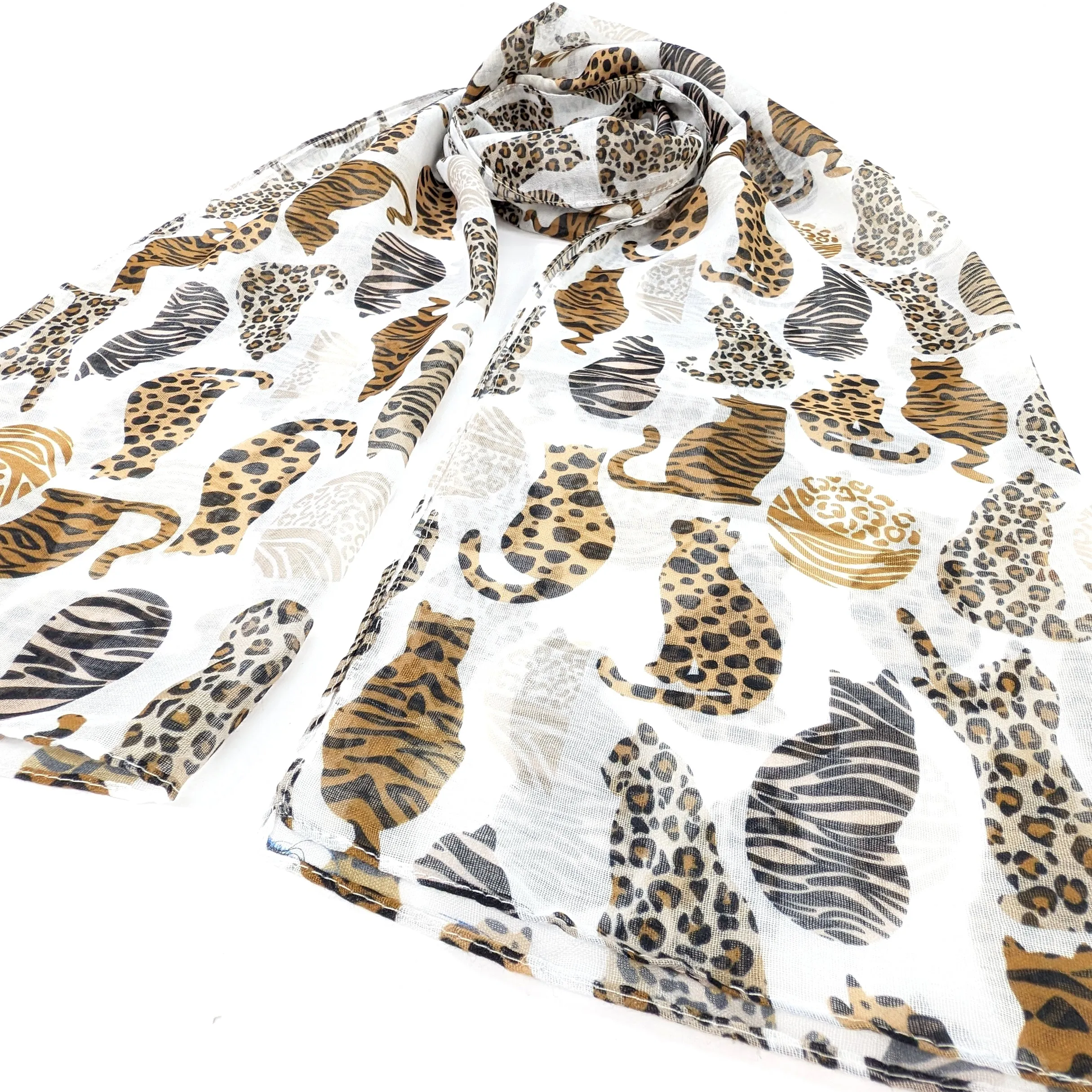 Prespa - Animal Print Cat Scarf (50x180cm) - White