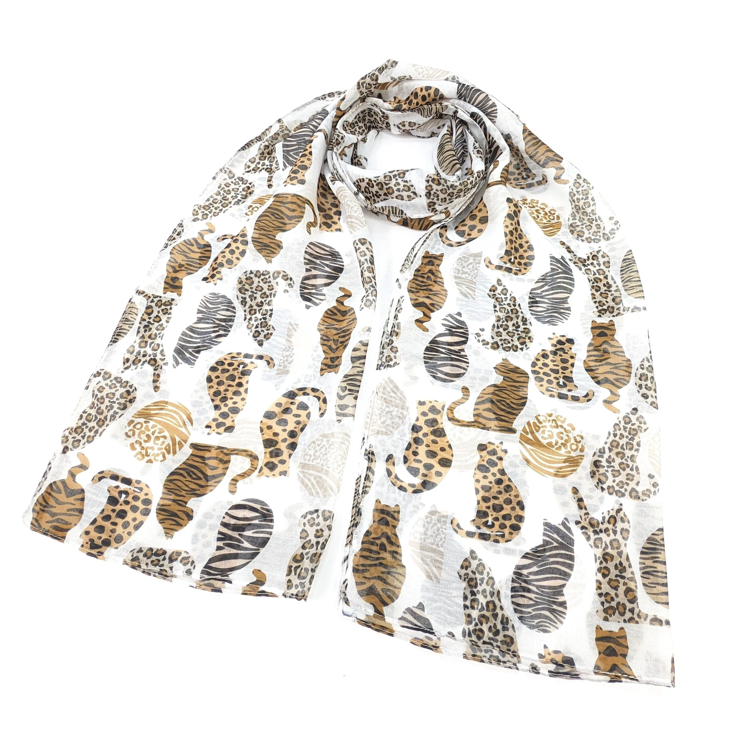 Prespa - Animal Print Cat Scarf (50x180cm) - White