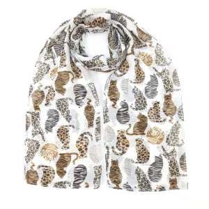 Prespa - Animal Print Cat Scarf (50x180cm) - White