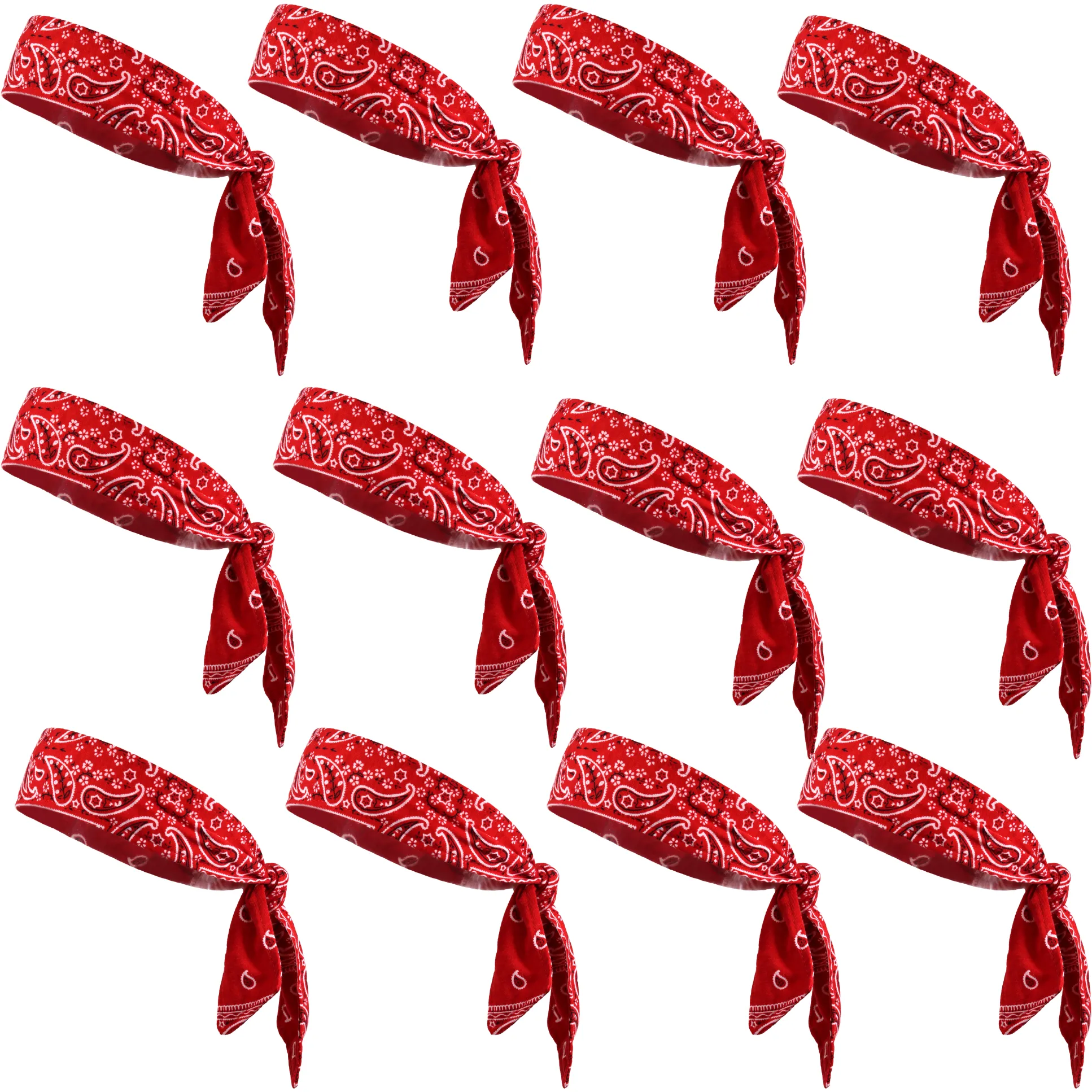 Red Bandana Tie Headbands - 12 Pack