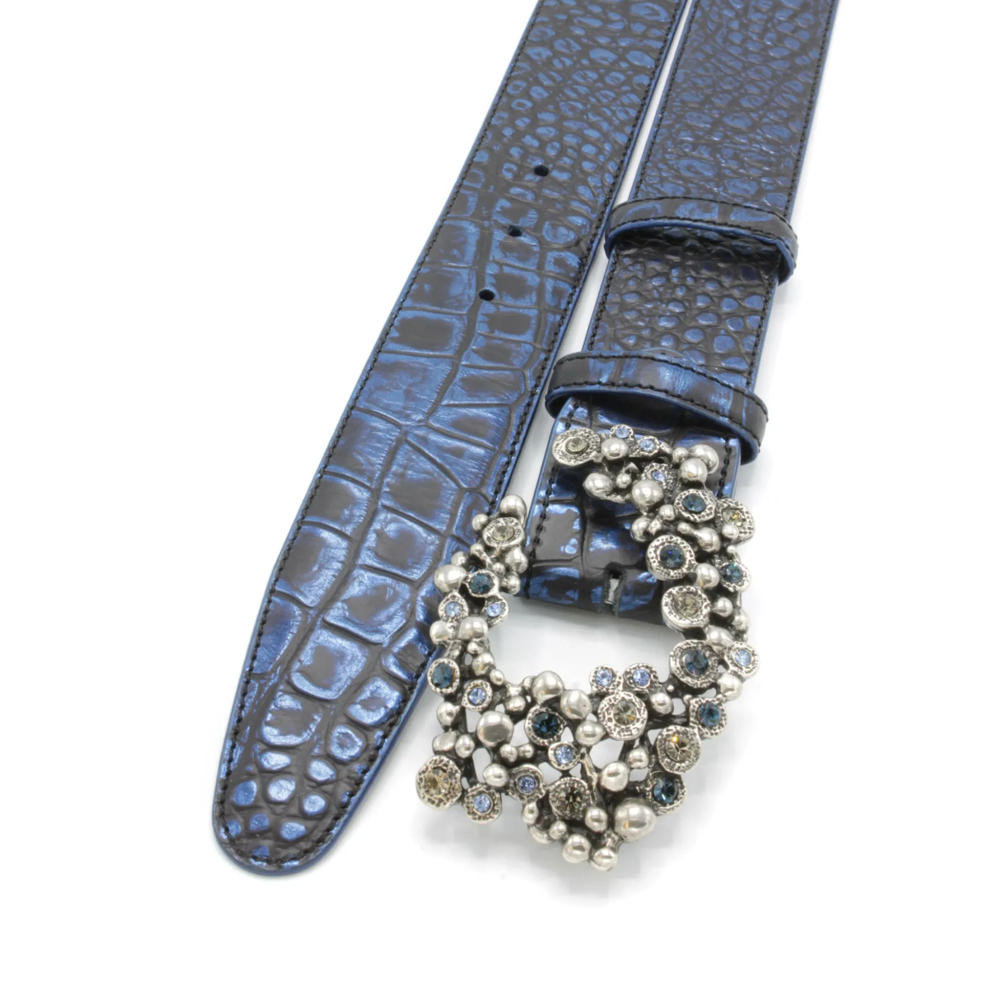 Royal Blue Mirror Effect Mock Croc Bubble Swirl Belt