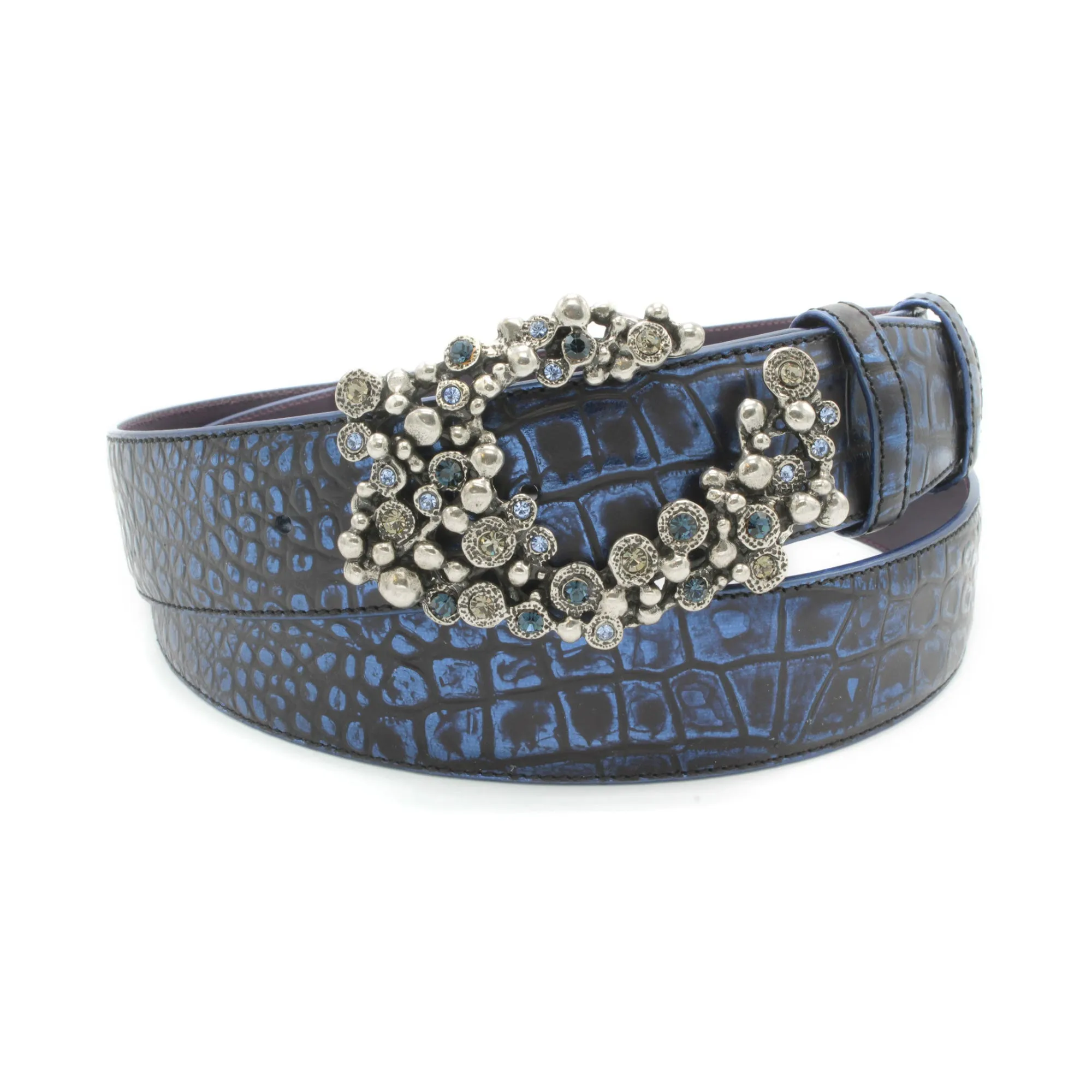 Royal Blue Mirror Effect Mock Croc Bubble Swirl Belt