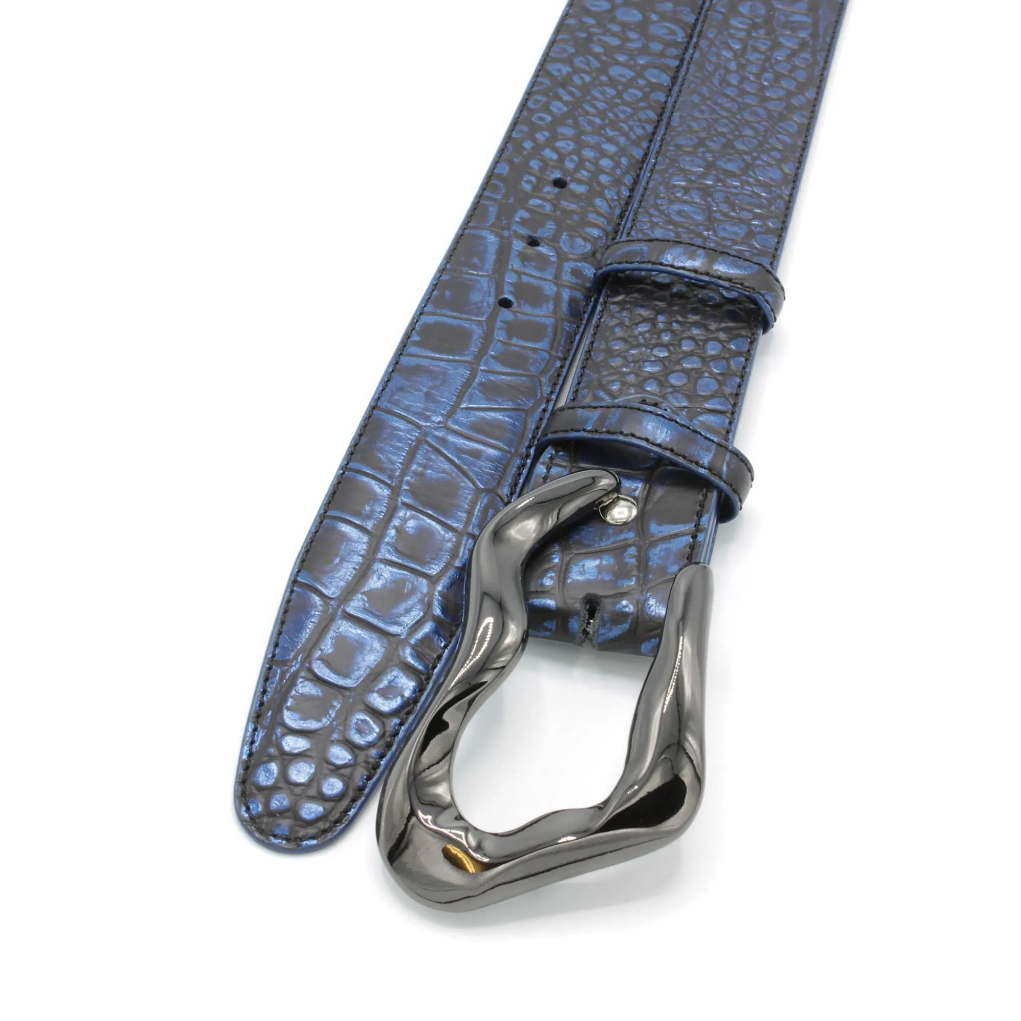 Royal Blue Mirror Effect Mock Croc Swirl Belt