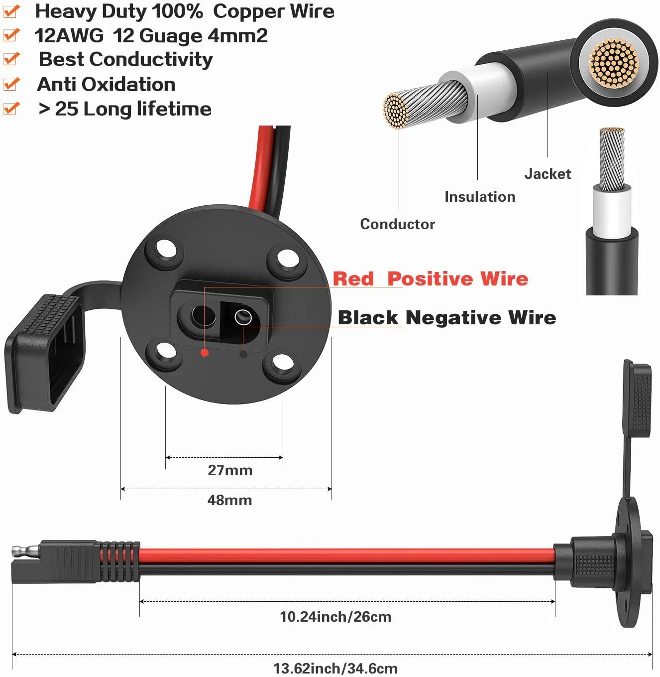 SAE Power Socket Sidewall Port Connector