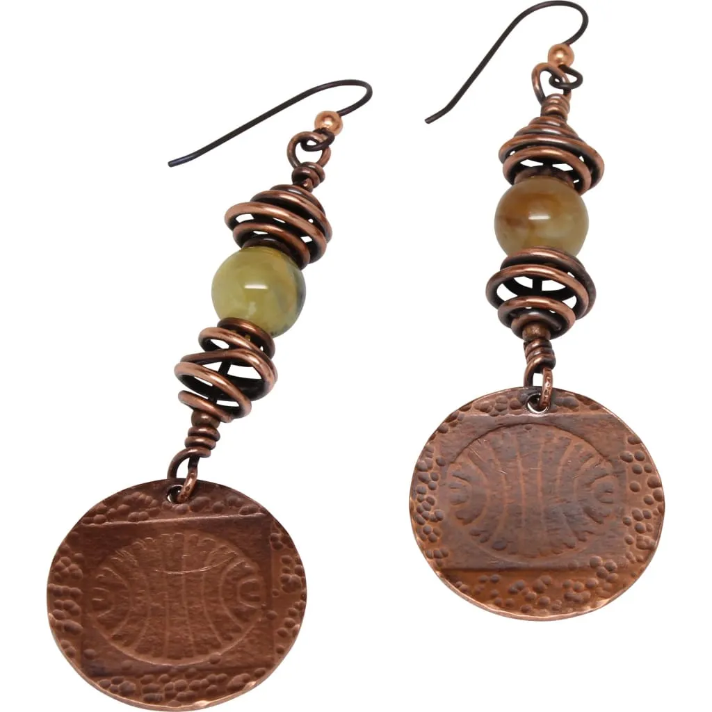 Sassy Copper Dangle Earrings with Yellow African Opal