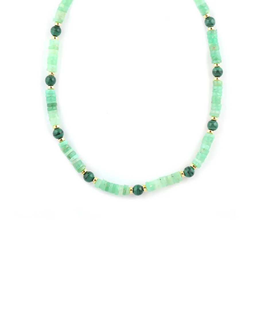 Sliced Chrysoprase Malachite Mix Rondelle Necklace