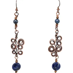 Sodalite Swirls Copper Dangle Earrings