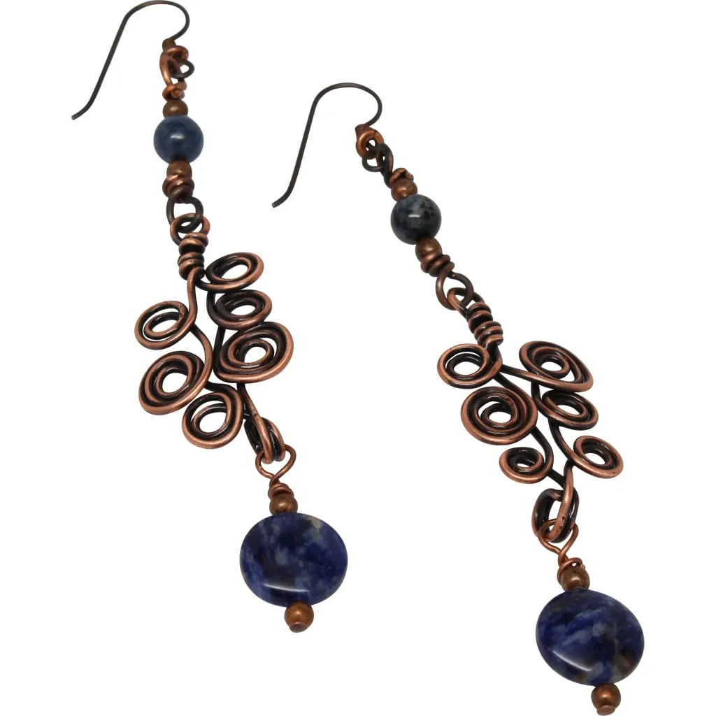 Sodalite Swirls Copper Dangle Earrings