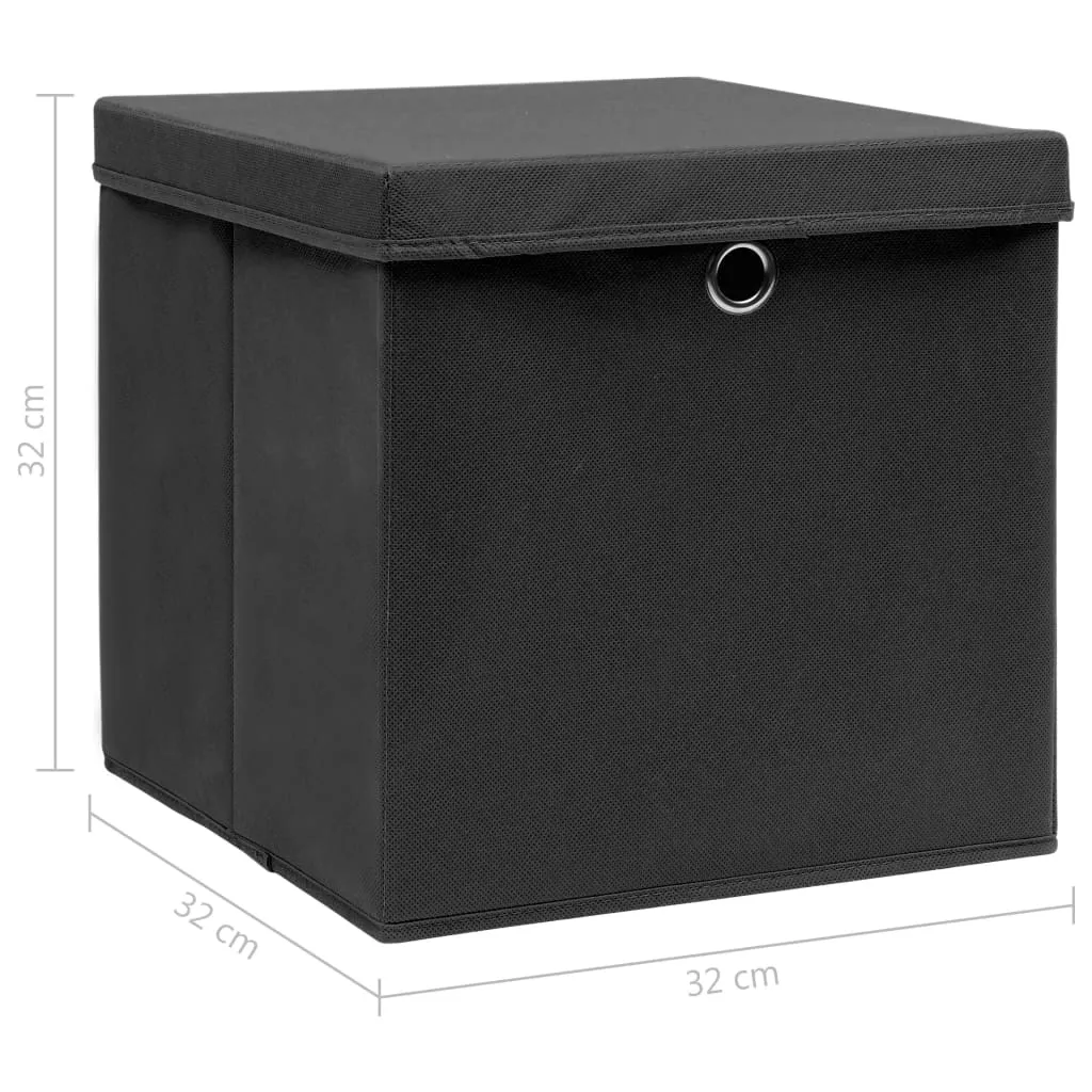 Storage Boxes with Lids 10 pcs Black 32x32x32 cm Fabric